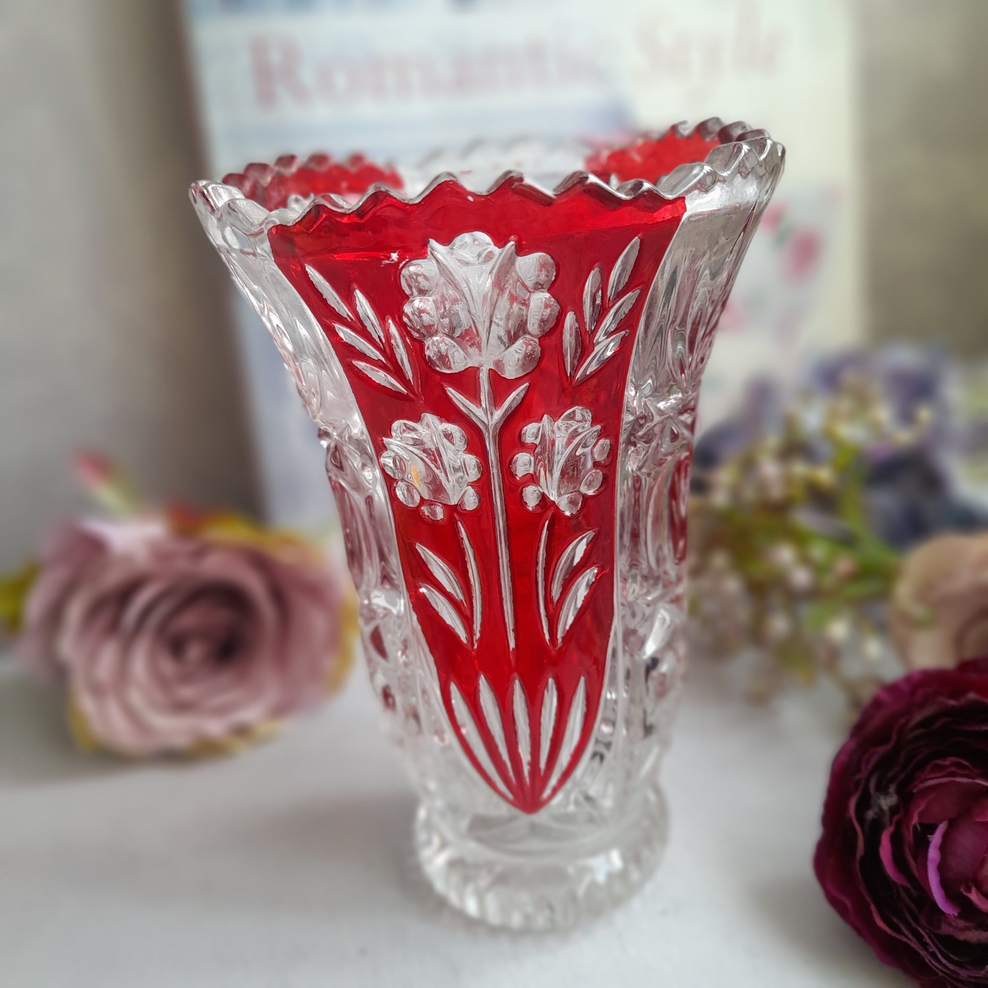 Anna Hutte Bleikristall Ruby Red & Crystal Vase 