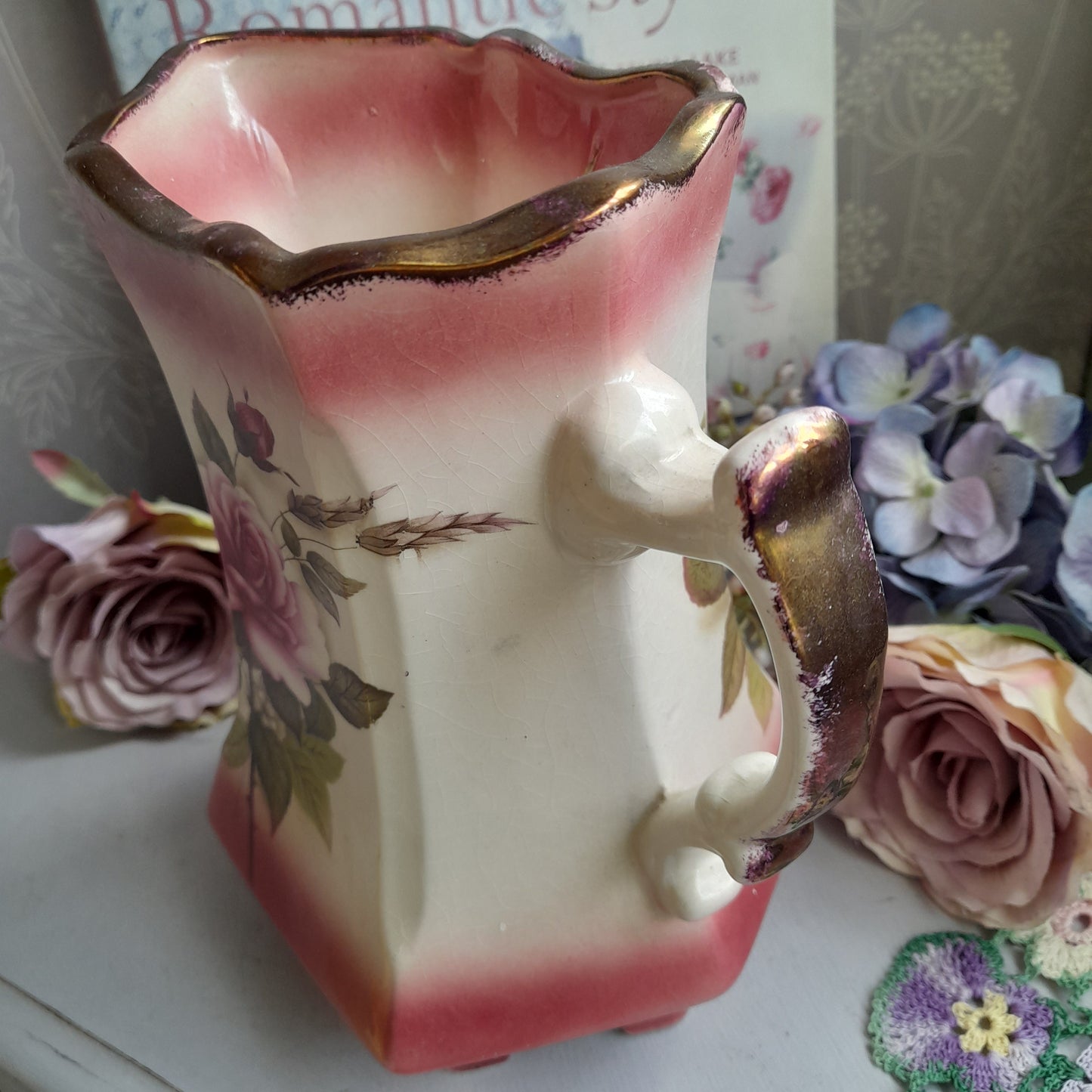 Antique Victorian Jug With Pink Roses