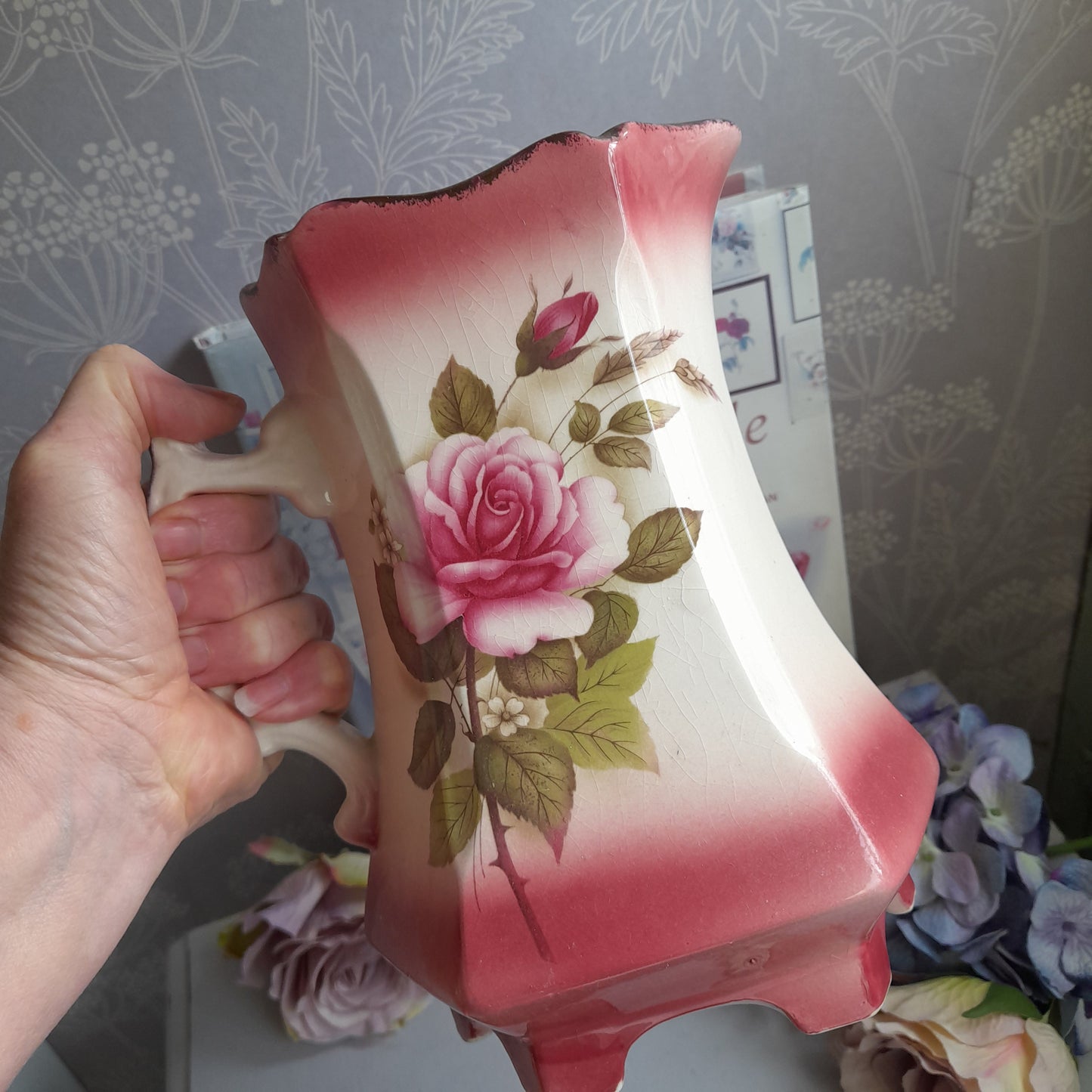 Antique Victorian Jug With Pink Roses