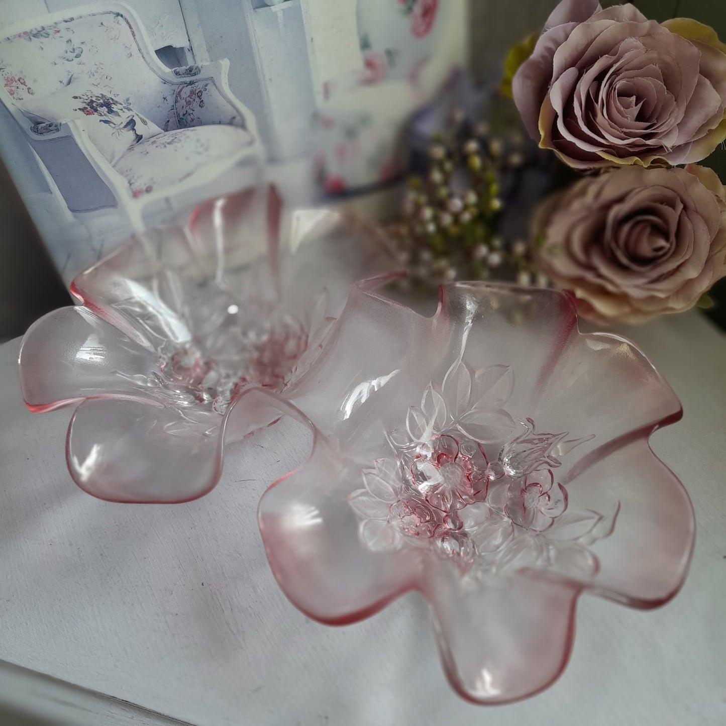 Pretty pink mikasa glass double candy dish