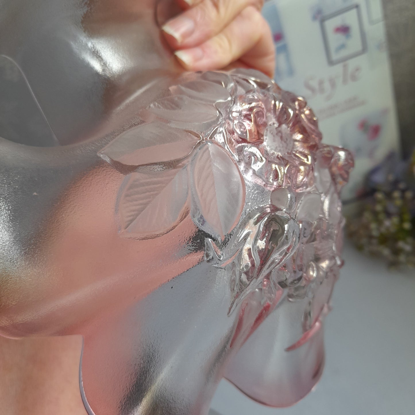 Mikasa West German Pink Double Glass Sweet Candy Dish With Floral Pattern
