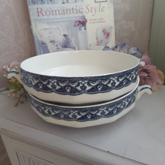 Pair of blue & white antique serving bowls