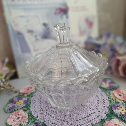 Darling Art Deco Glass Footed Sugar Bowl With Lid