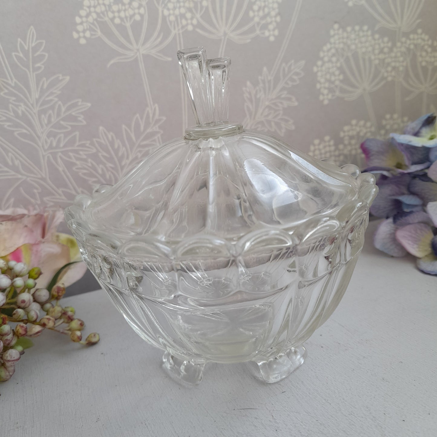 Darling Art Deco Glass Footed Sugar Bowl With Lid