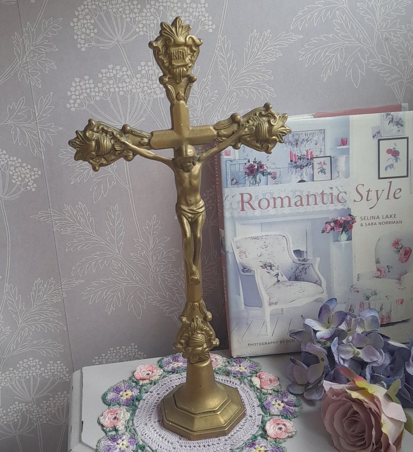 Vintage freestanding brass crucifix