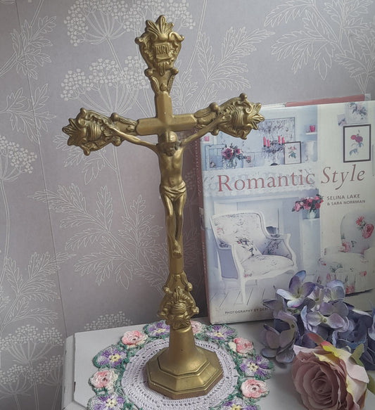 Vintage freestanding brass crucifix
