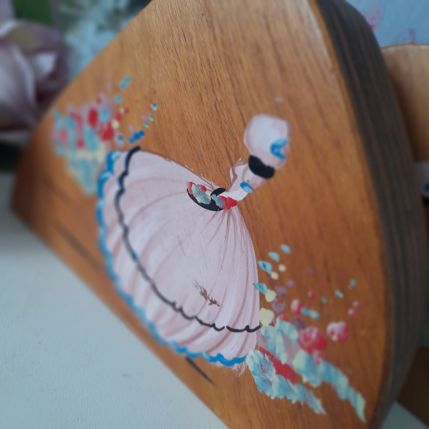 A Pair Art Deco Crinoline Lady Wooden Bookends
