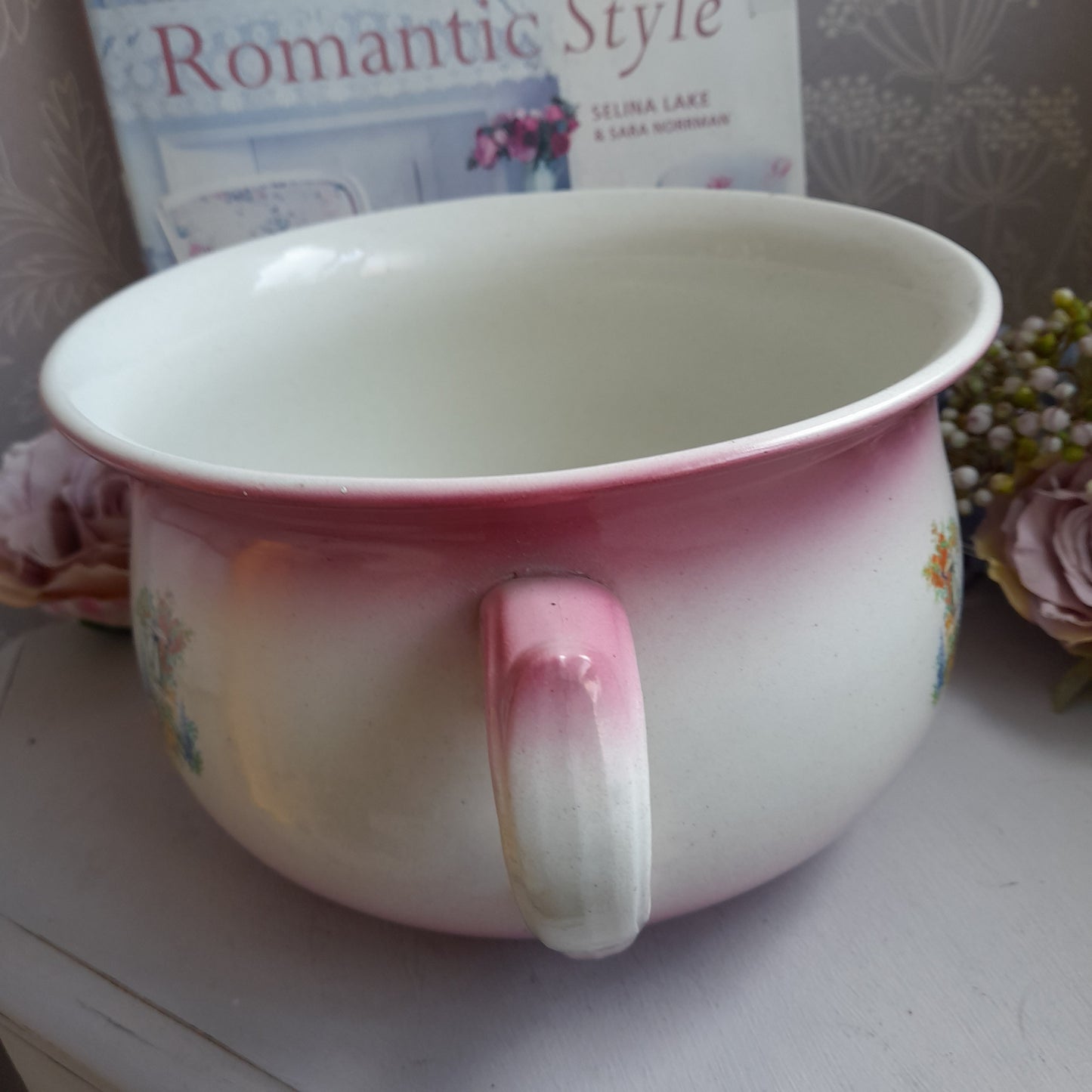 Victorian Crinoline Lady Chamber Pot With Faded Pink Perfect Planter