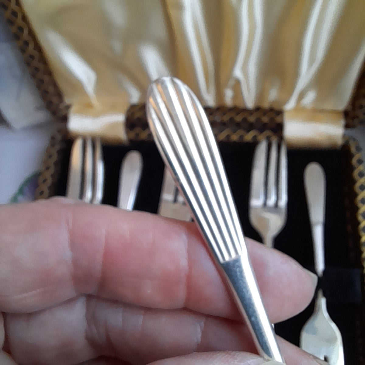 Vintage Set of 6 Silver Plate Cake Forks in Original Box & Label