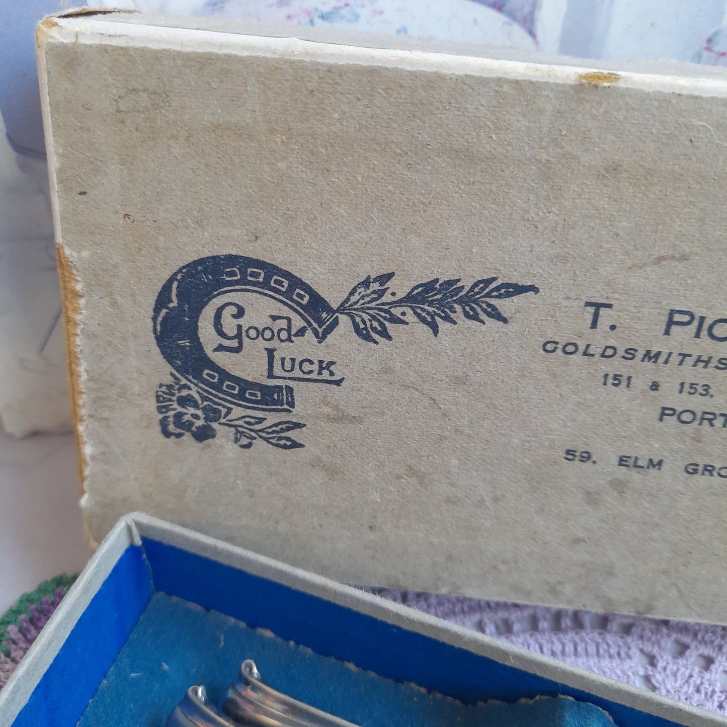 Darling Set of 6 Victorian Scroll Silver Teaspoons in Original GOOD LUCK Box