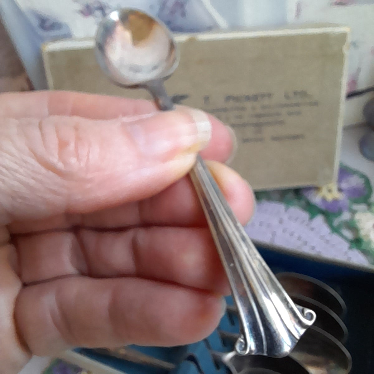 Darling Set of 6 Victorian Scroll Silver Teaspoons in Original GOOD LUCK Box