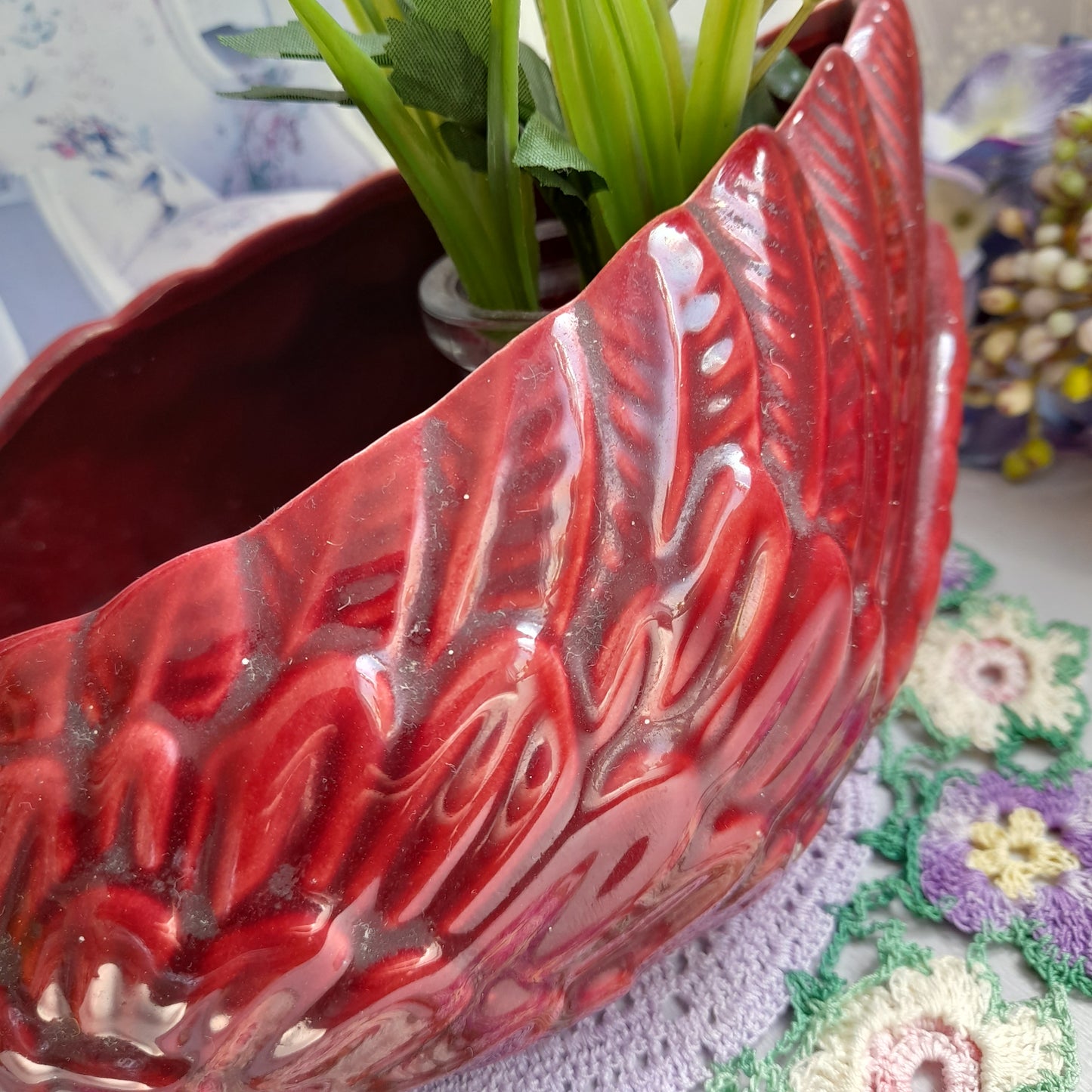 Darling Vintage Deep Red Swan Planter Plant Pot Vase