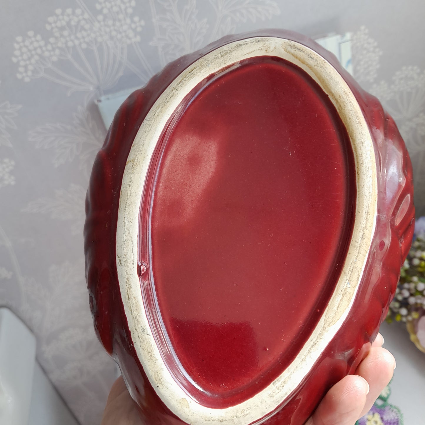 Darling Vintage Deep Red Swan Planter Plant Pot Vase