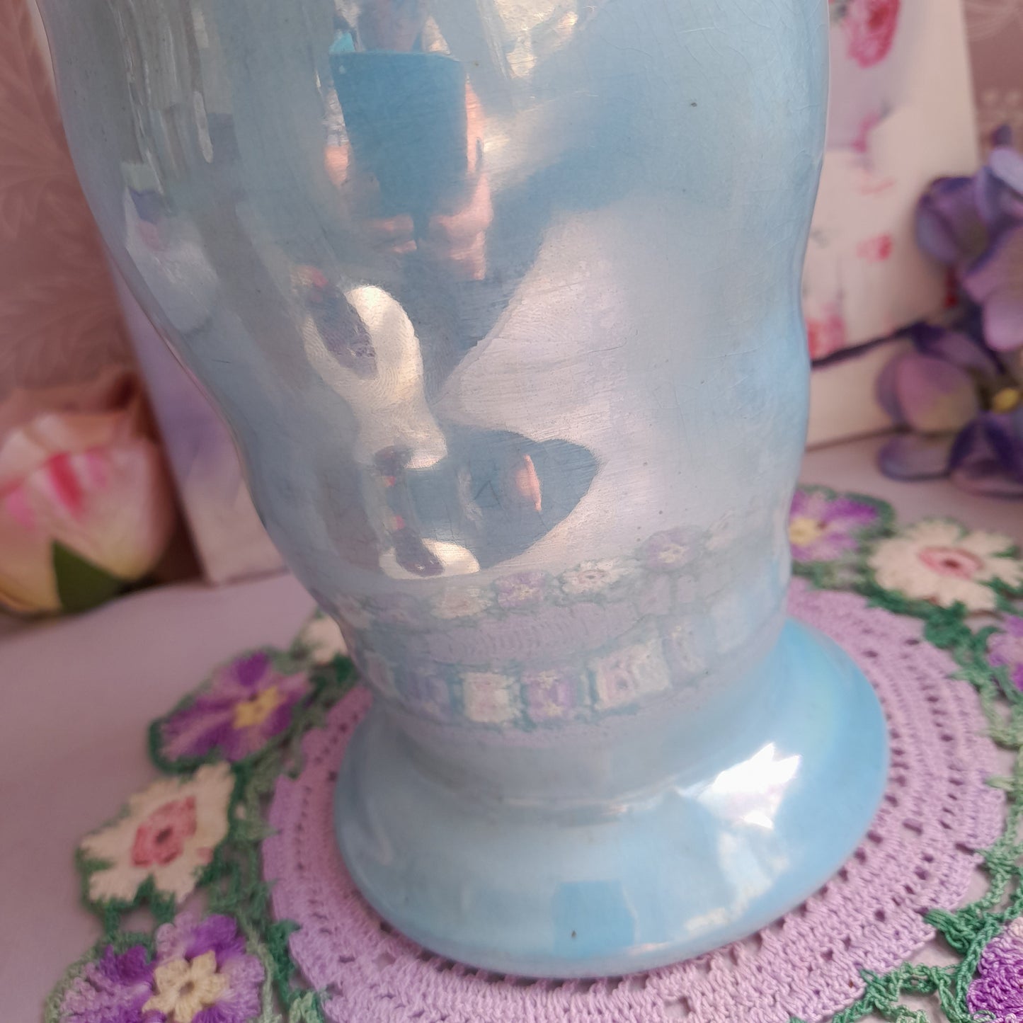 Art Deco MALING Pottery Vintage Duck Egg Blue Grey Transition Lustre Vase