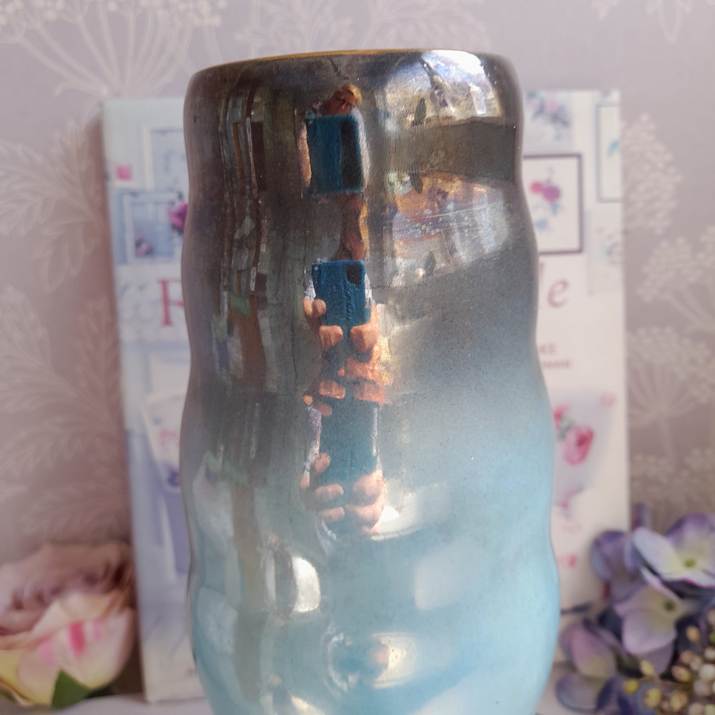 Art Deco MALING Pottery Vintage Duck Egg Blue Grey Transition Lustre Vase