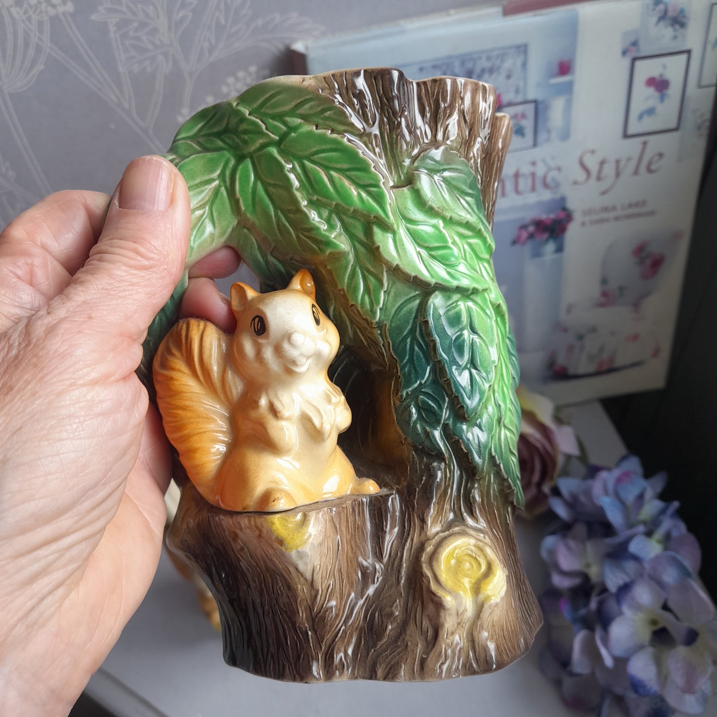 Darling Pair of HORNSEA Squirrel & Tree Jugs, Set of 2 Fauna Woodland Bud Vases in Design 75