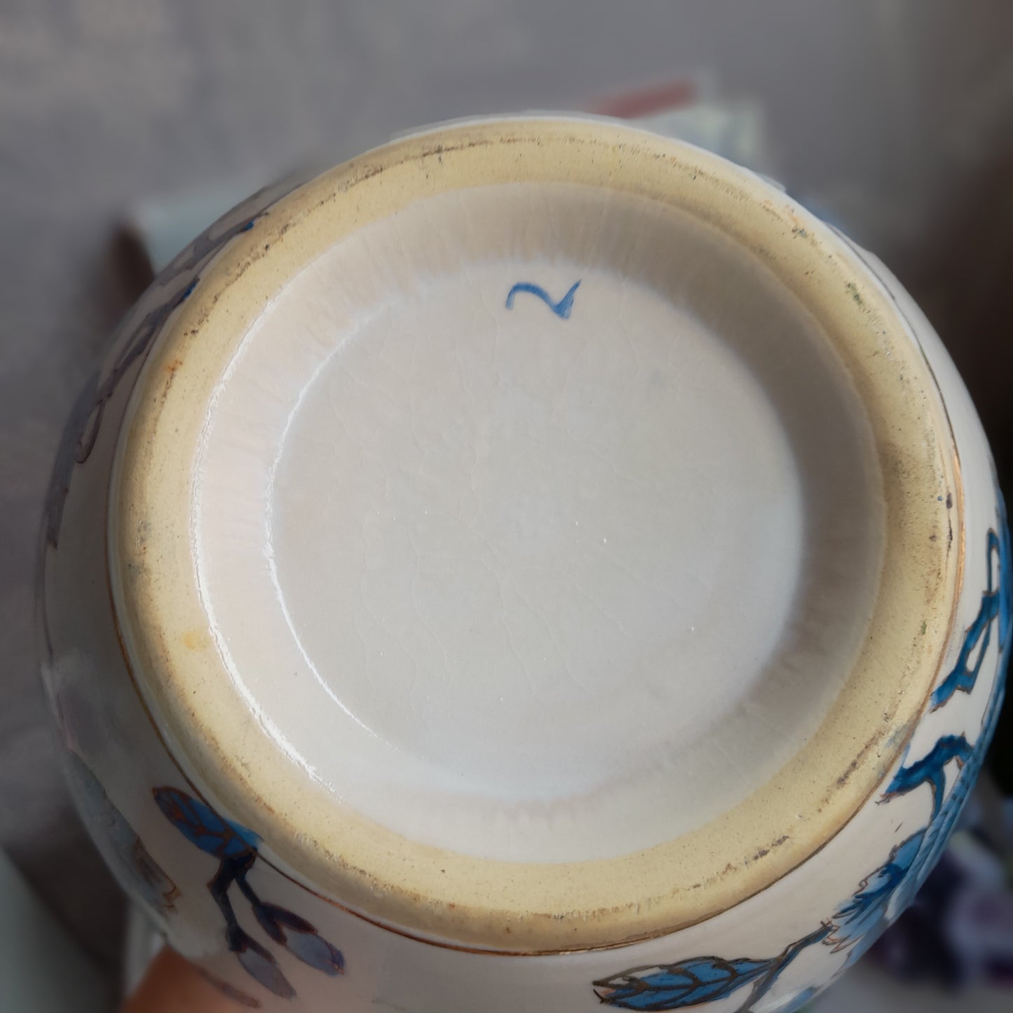 Large Antique Chinese Ginger Jar With Lid In Pink & Blue Blossom