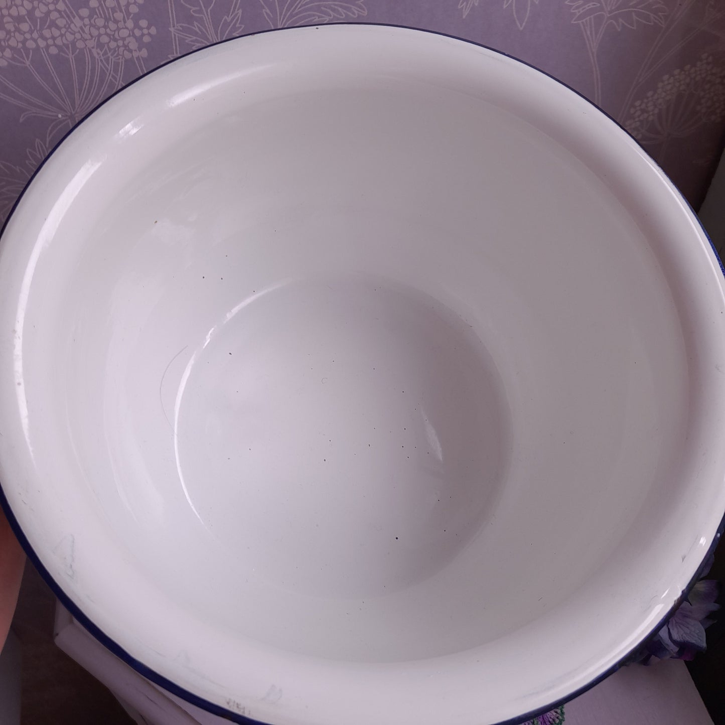 Vintage Blue & White Swirl Enamel Chamber Pot