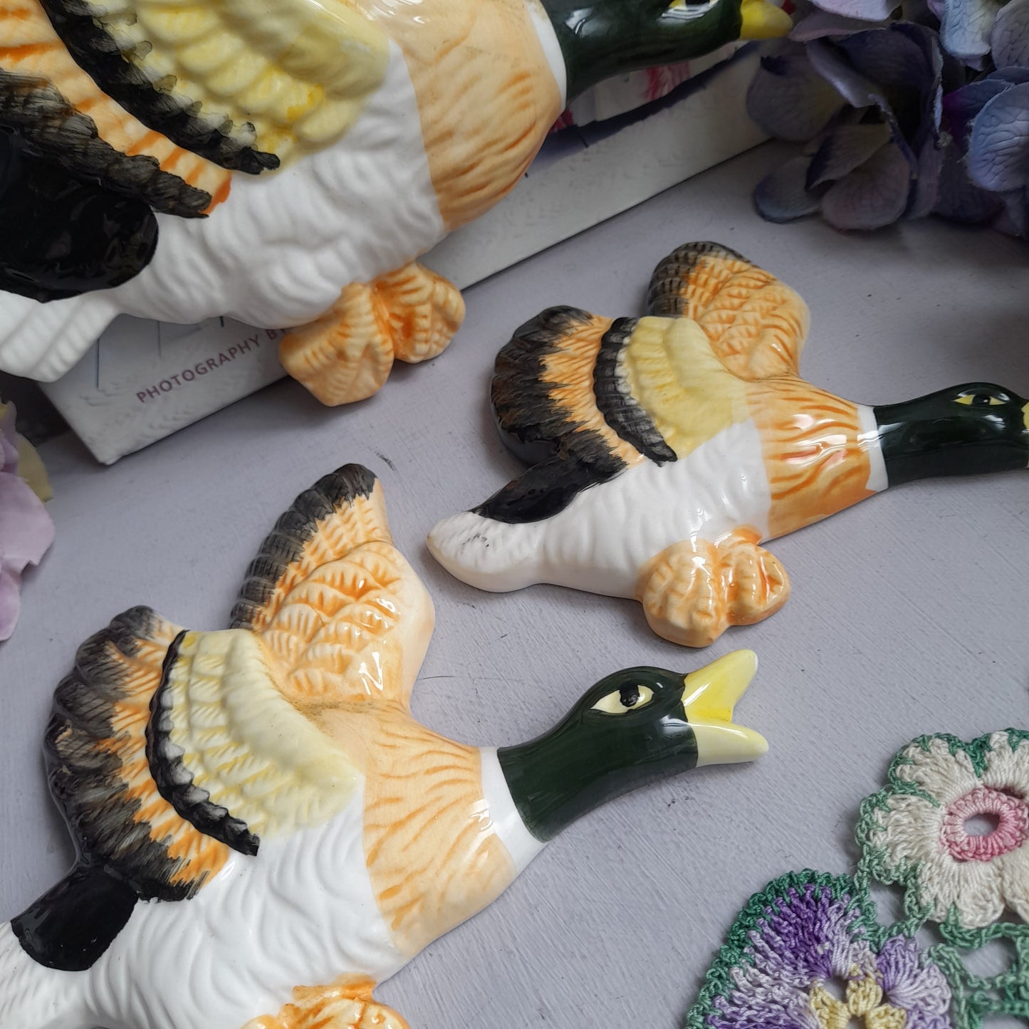 Vintage Set of 3 Graduating Ceramic Ducks for Wall Hanging