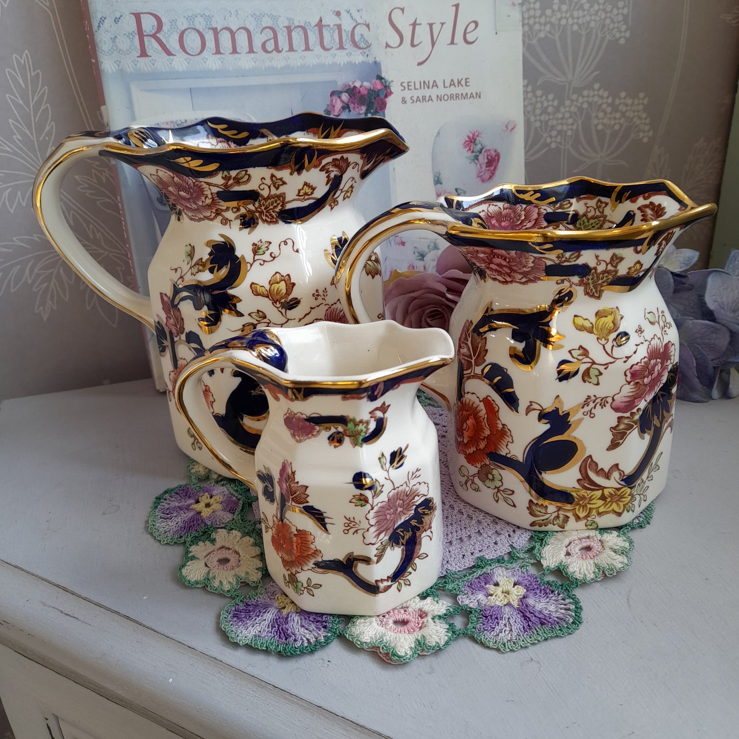 Set of 3 Graduating Vintage MASONS Oriental Mandalay Jugs