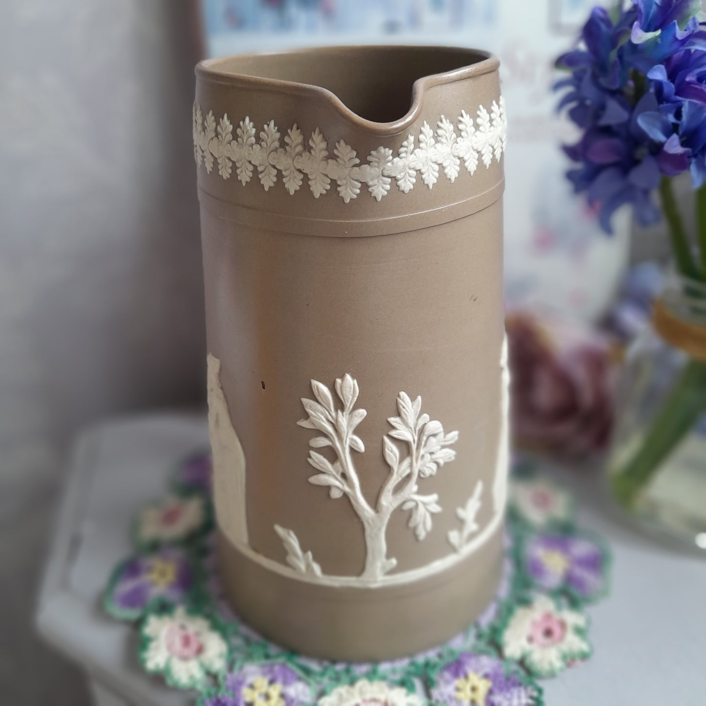 Antique Brown Jasper Ware Dudsons Jug With Rope Handle c1860s