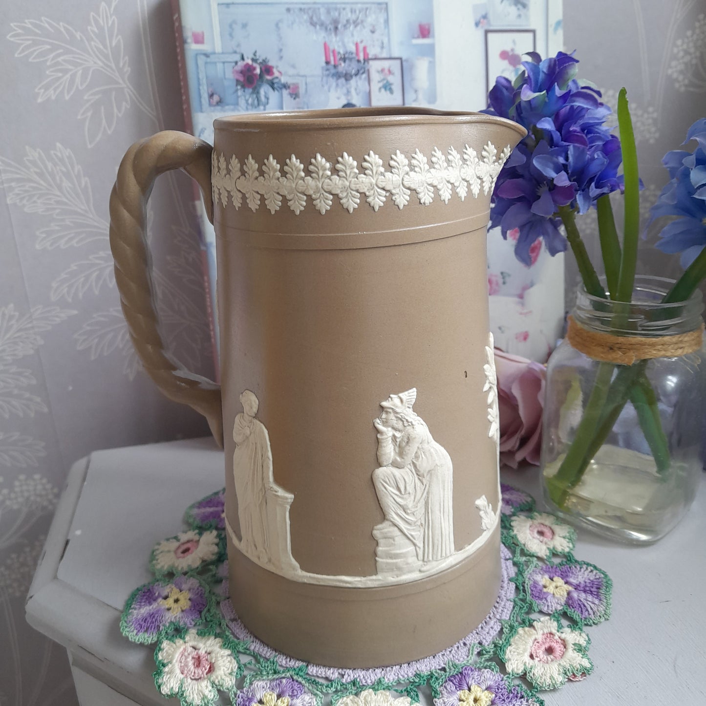 Antique Brown Jasper Ware Dudsons Jug With Rope Handle c1860s