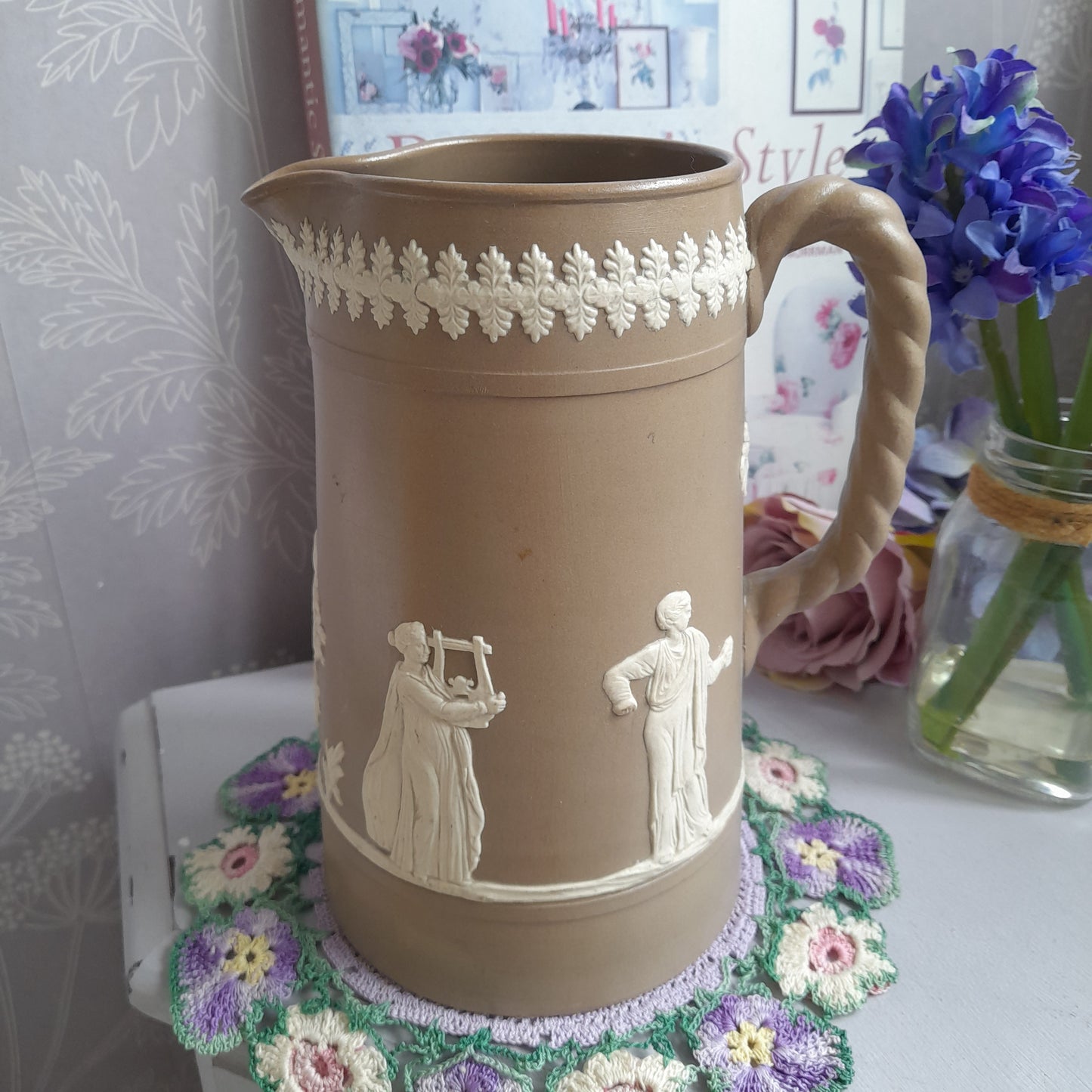 Antique Brown Jasper Ware Dudsons Jug With Rope Handle c1860s