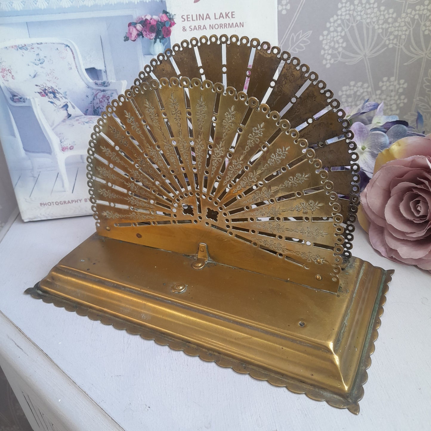 Art Nouveau Antique Brass Fan Shape Letter Rack
