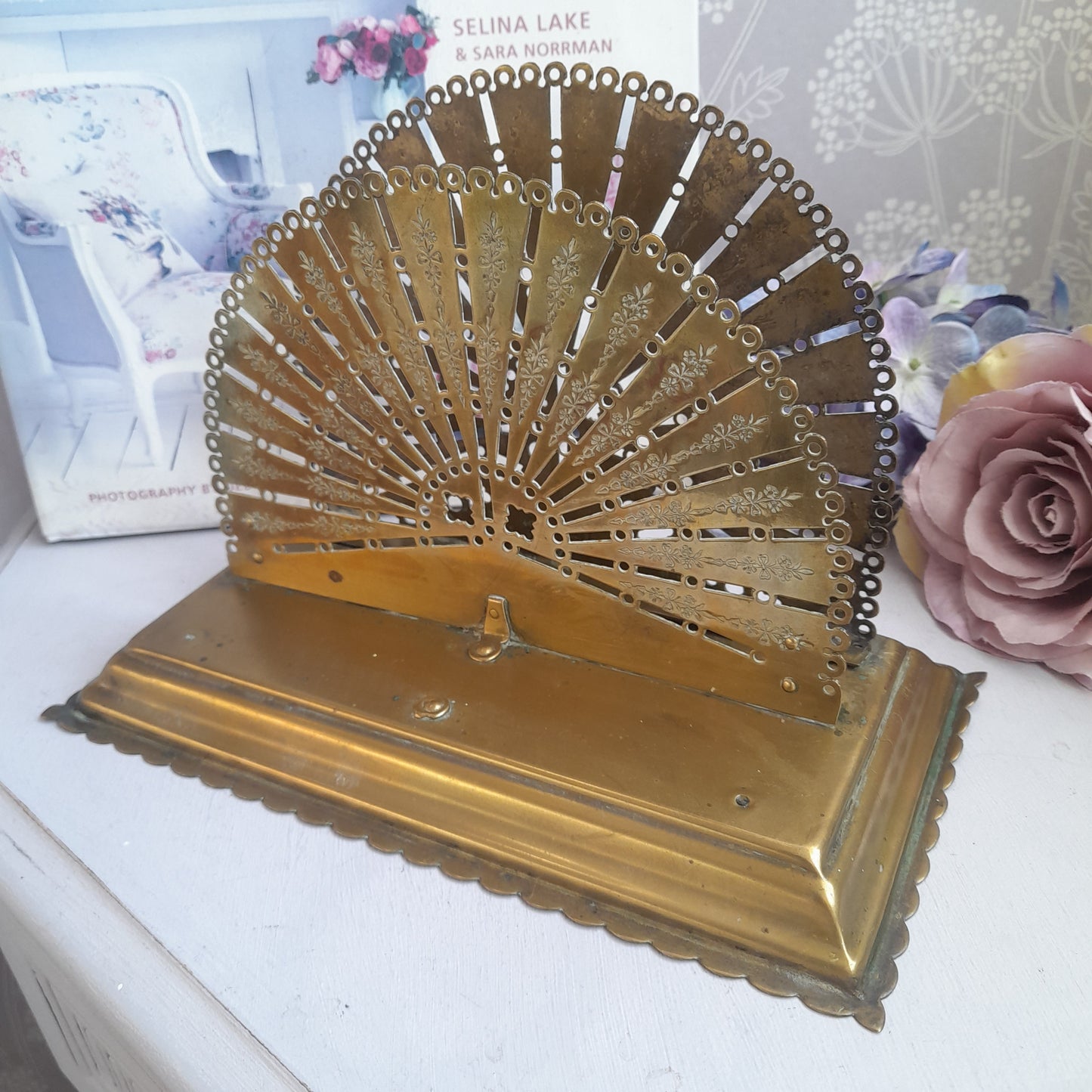 Art Nouveau Antique Brass Fan Shape Letter Rack