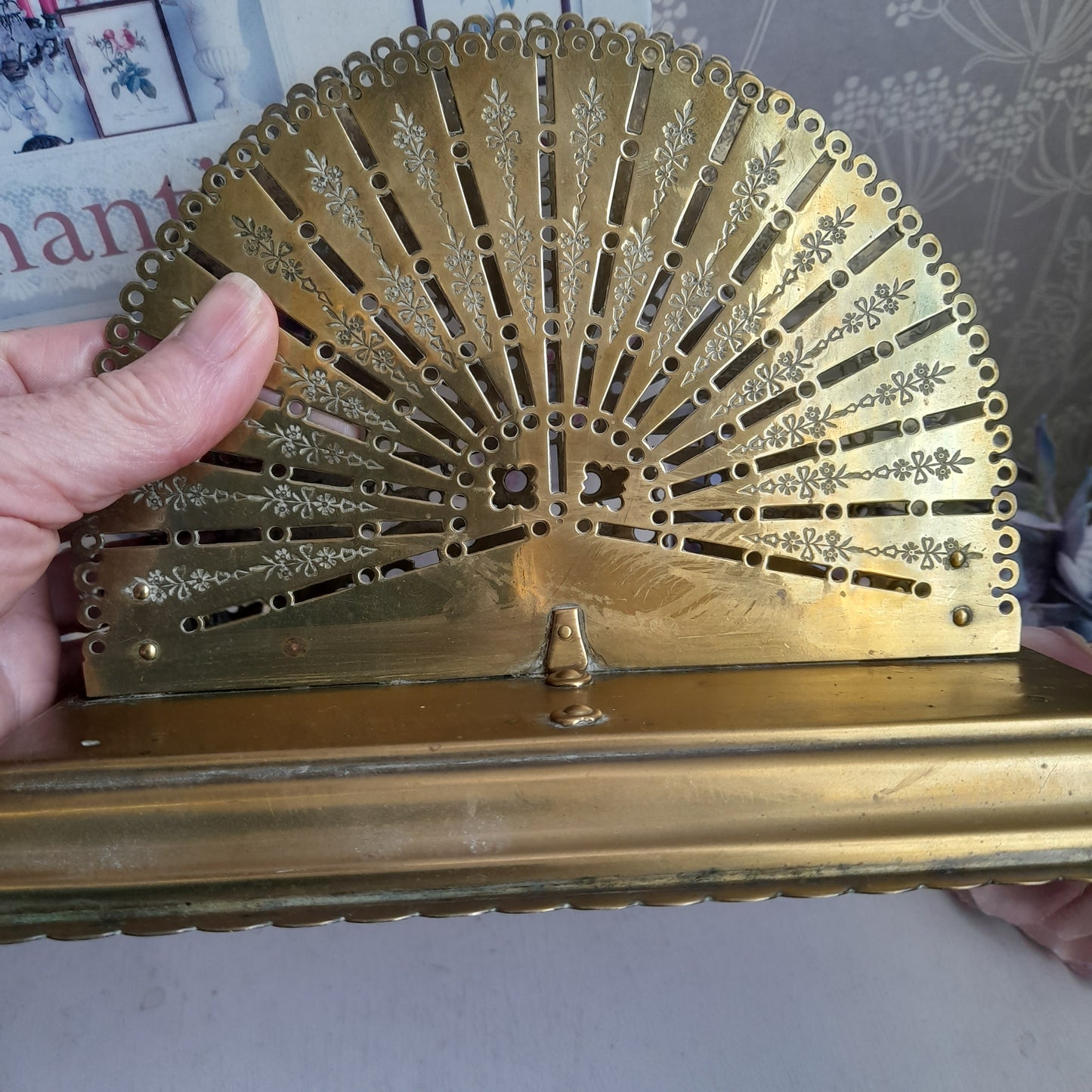 Art Nouveau Antique Brass Fan Shape Letter Rack