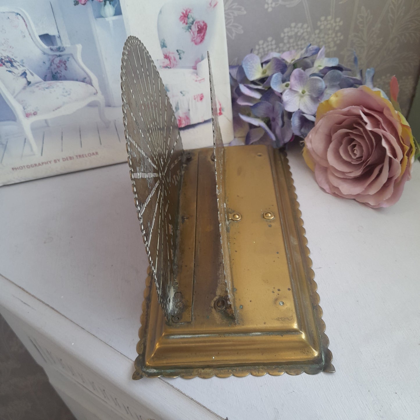 Art Nouveau Antique Brass Fan Shape Letter Rack