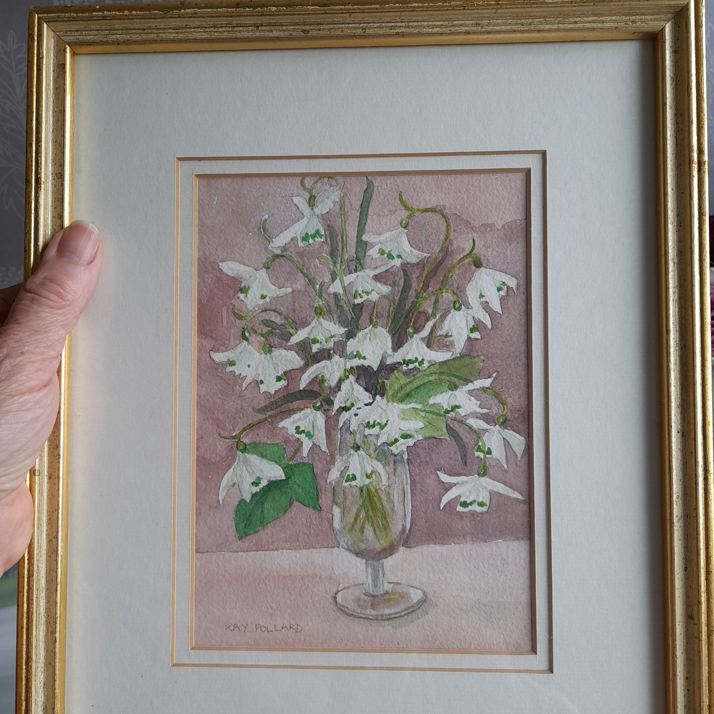 Sweet Little Original Watercolour 'Snowdrops' Painting Framed & Signed