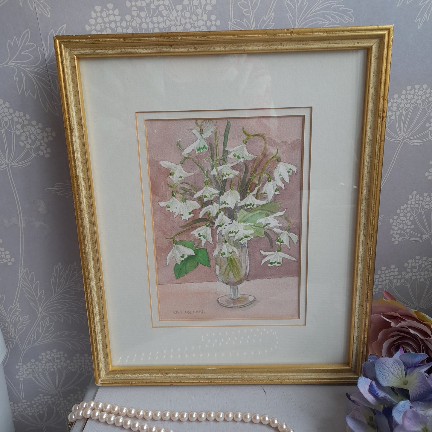 Sweet Little Original Watercolour 'Snowdrops' Painting Framed & Signed
