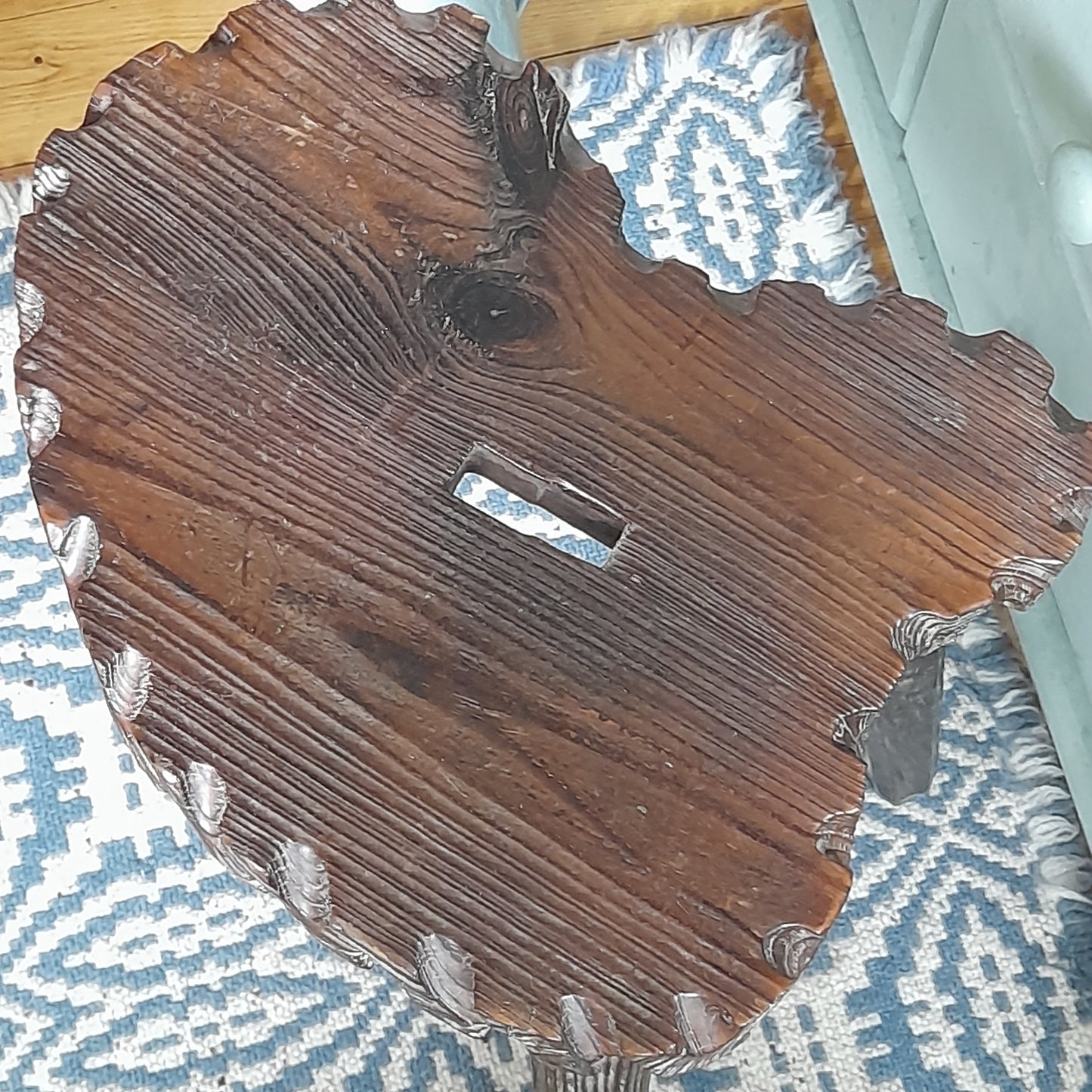 Large Vintage Rustic Wooden 3 Legged French Milking Stool