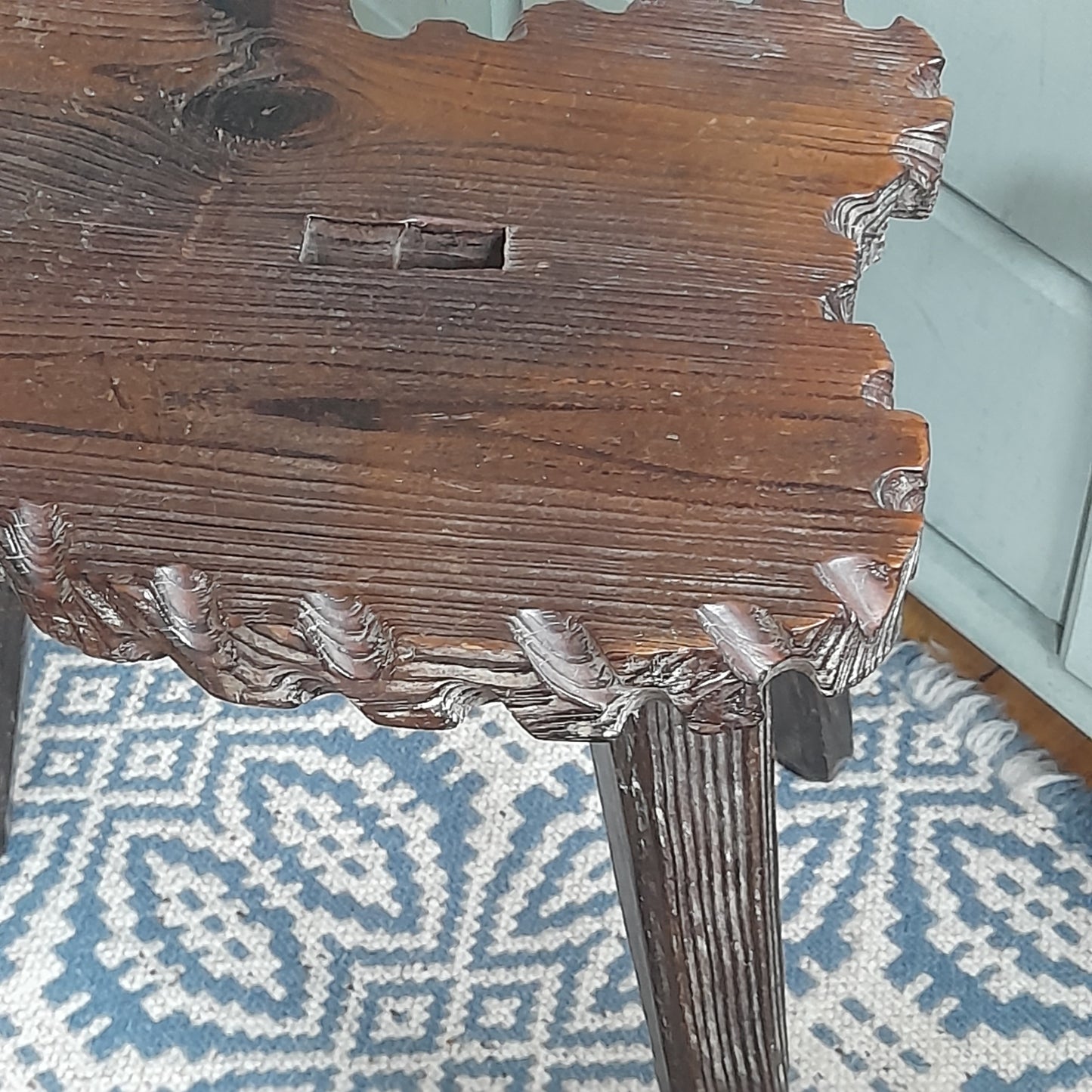 Large Vintage Rustic Wooden 3 Legged French Milking Stool