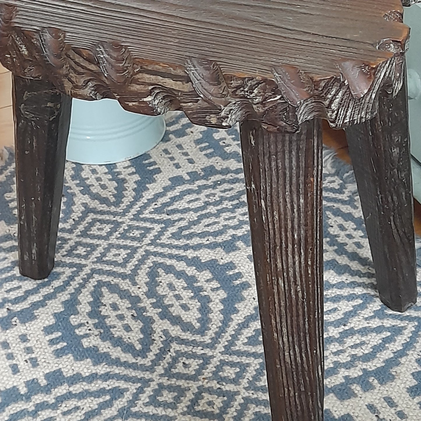 Large Vintage Rustic Wooden 3 Legged French Milking Stool
