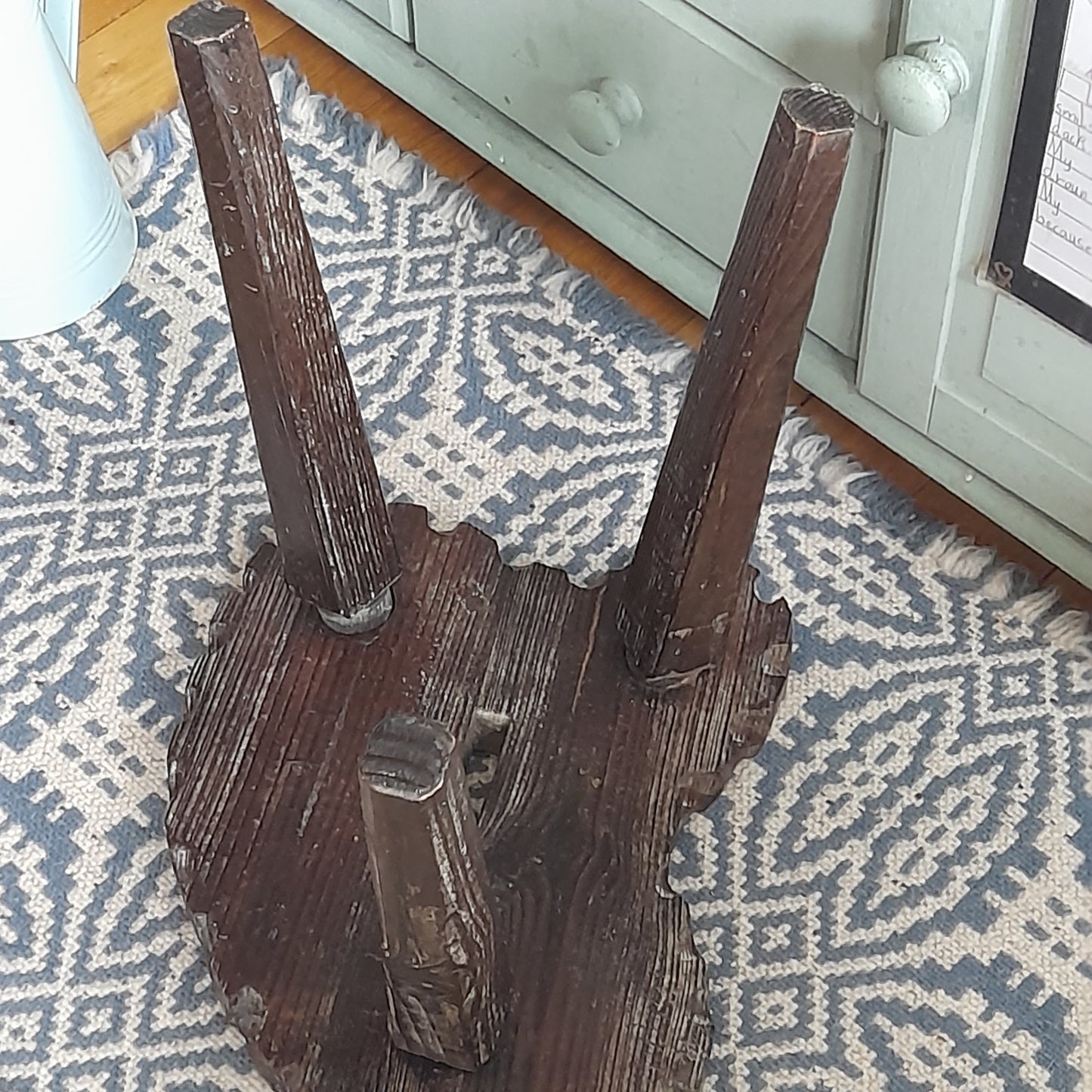 Large Vintage Rustic Wooden 3 Legged French Milking Stool