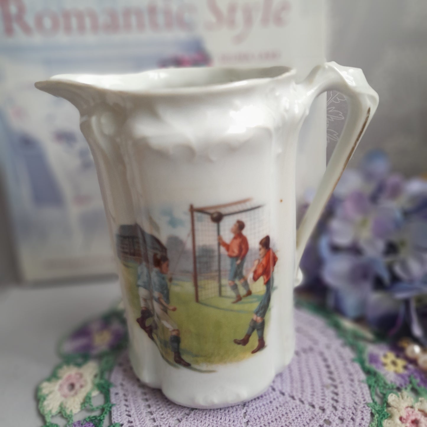Rare Victorian Jug With Goal Scoring Football Player to Front