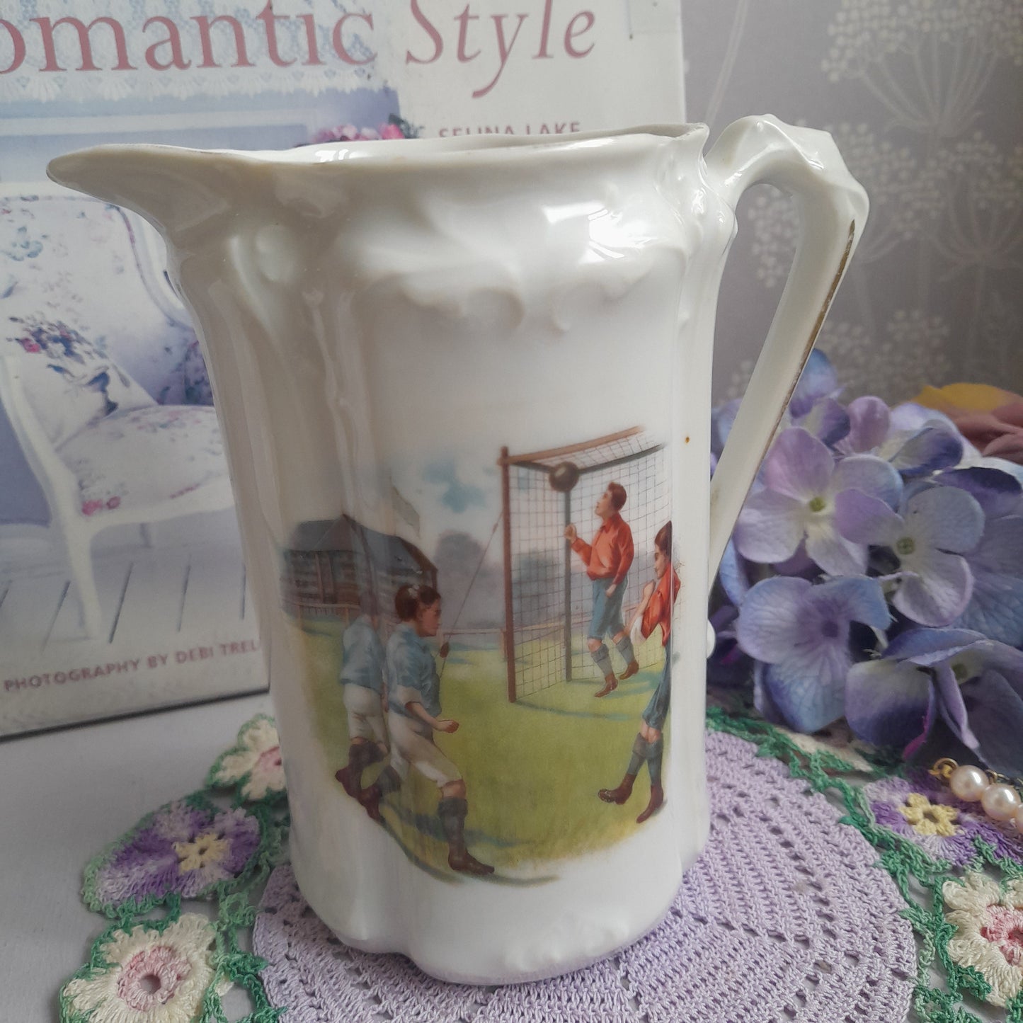 Rare Victorian Jug With Goal Scoring Football Player to Front