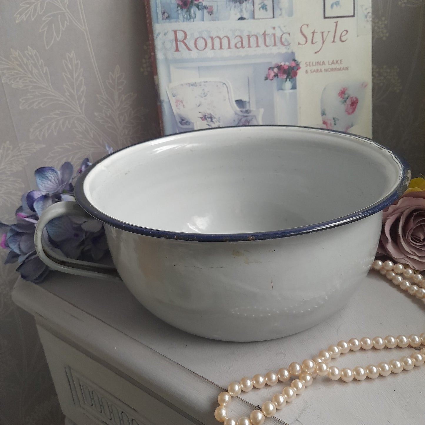 Vintage Grey Enamel Chamber Pot Perfect Planter