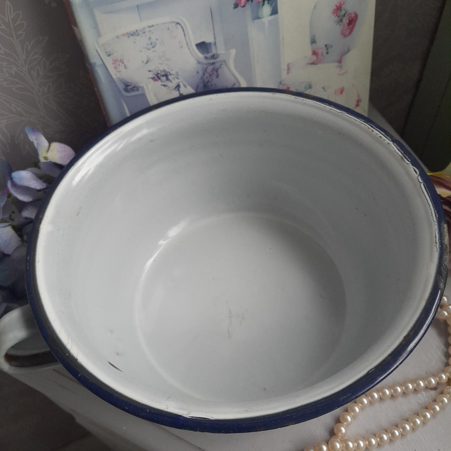 Vintage Grey Enamel Chamber Pot Perfect Planter