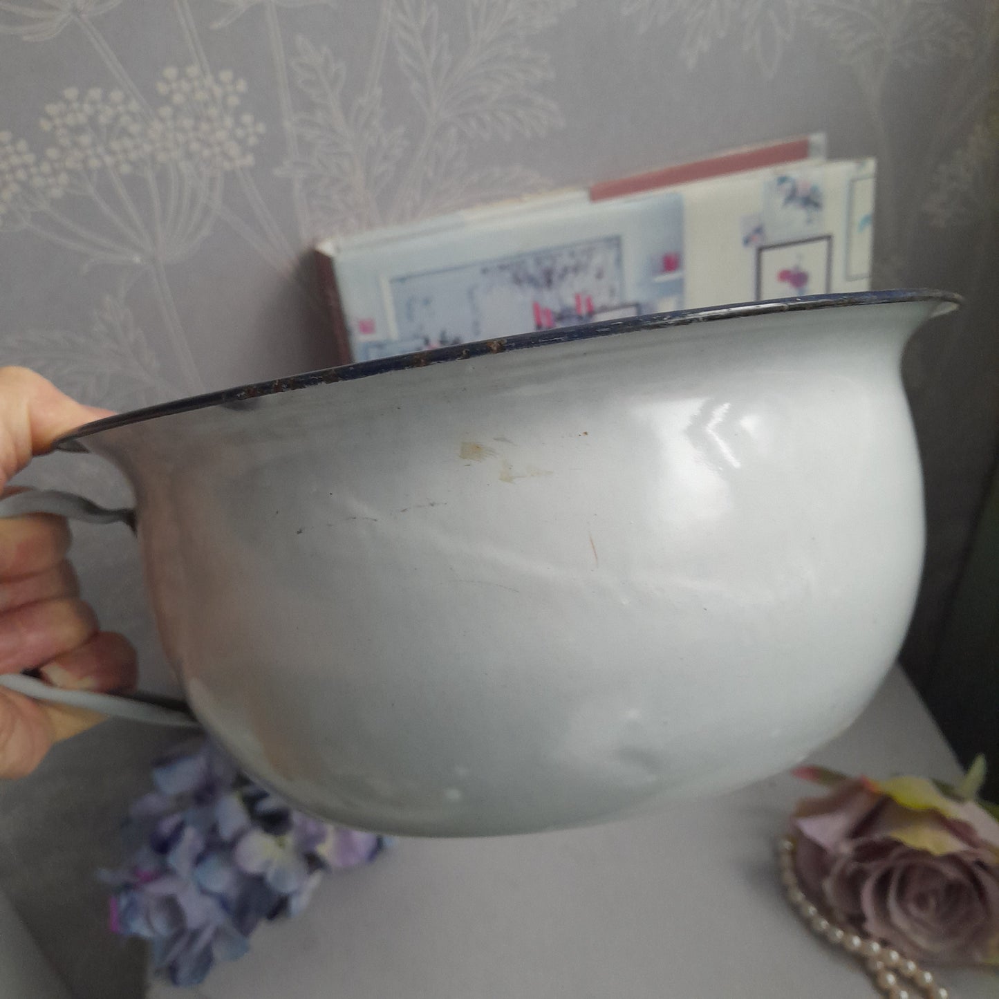 Vintage Grey Enamel Chamber Pot Perfect Planter