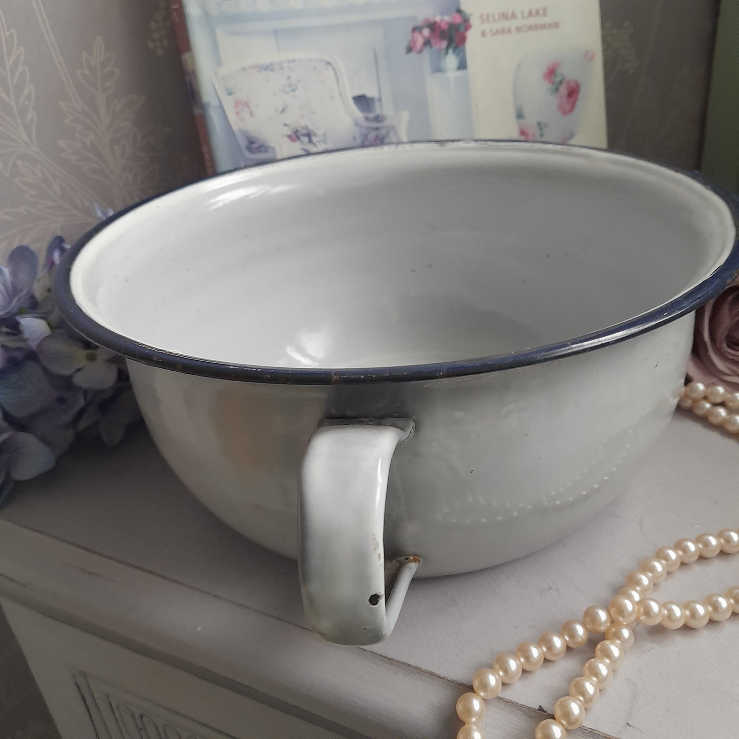 Vintage Grey Enamel Chamber Pot Perfect Planter