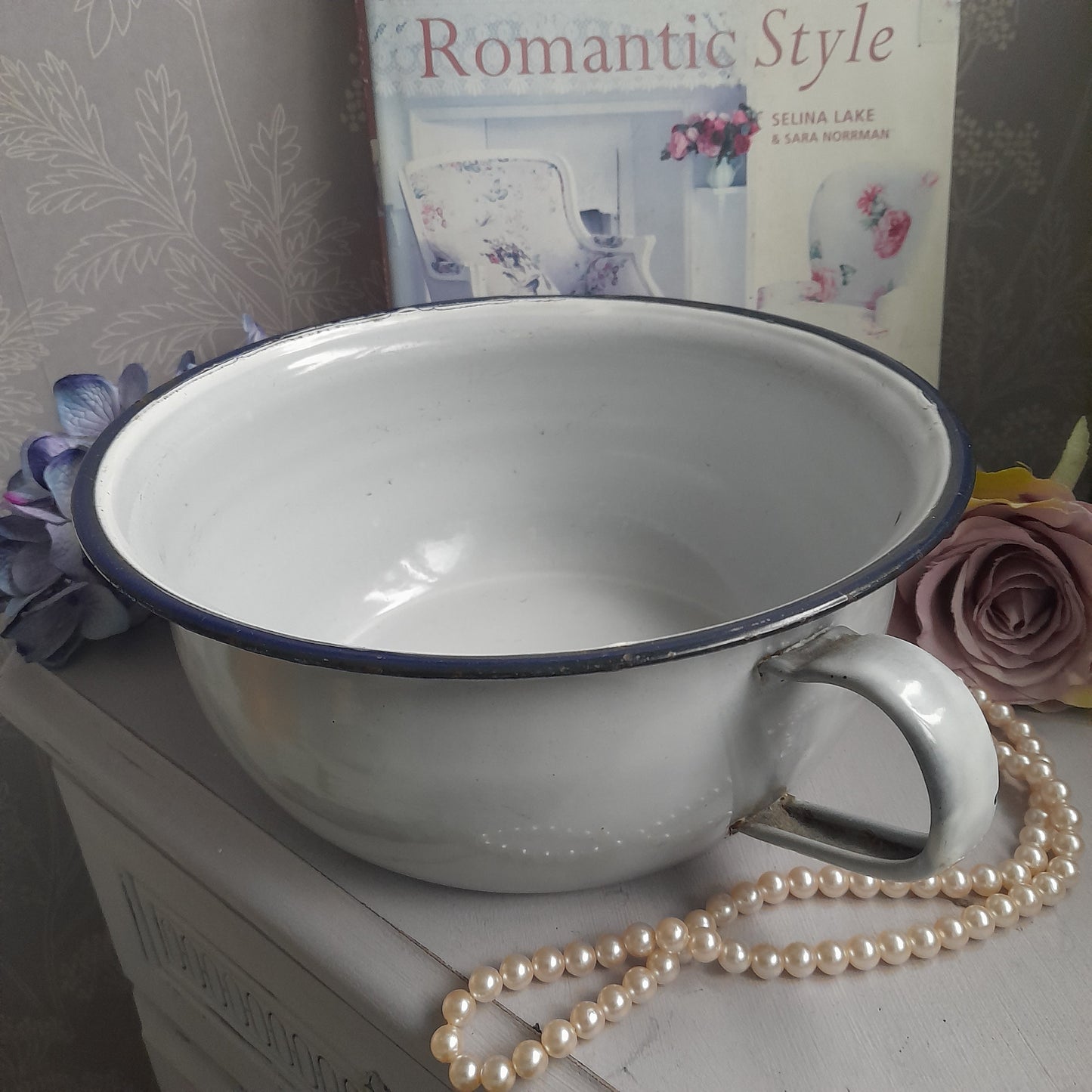 Vintage Grey Enamel Chamber Pot Perfect Planter
