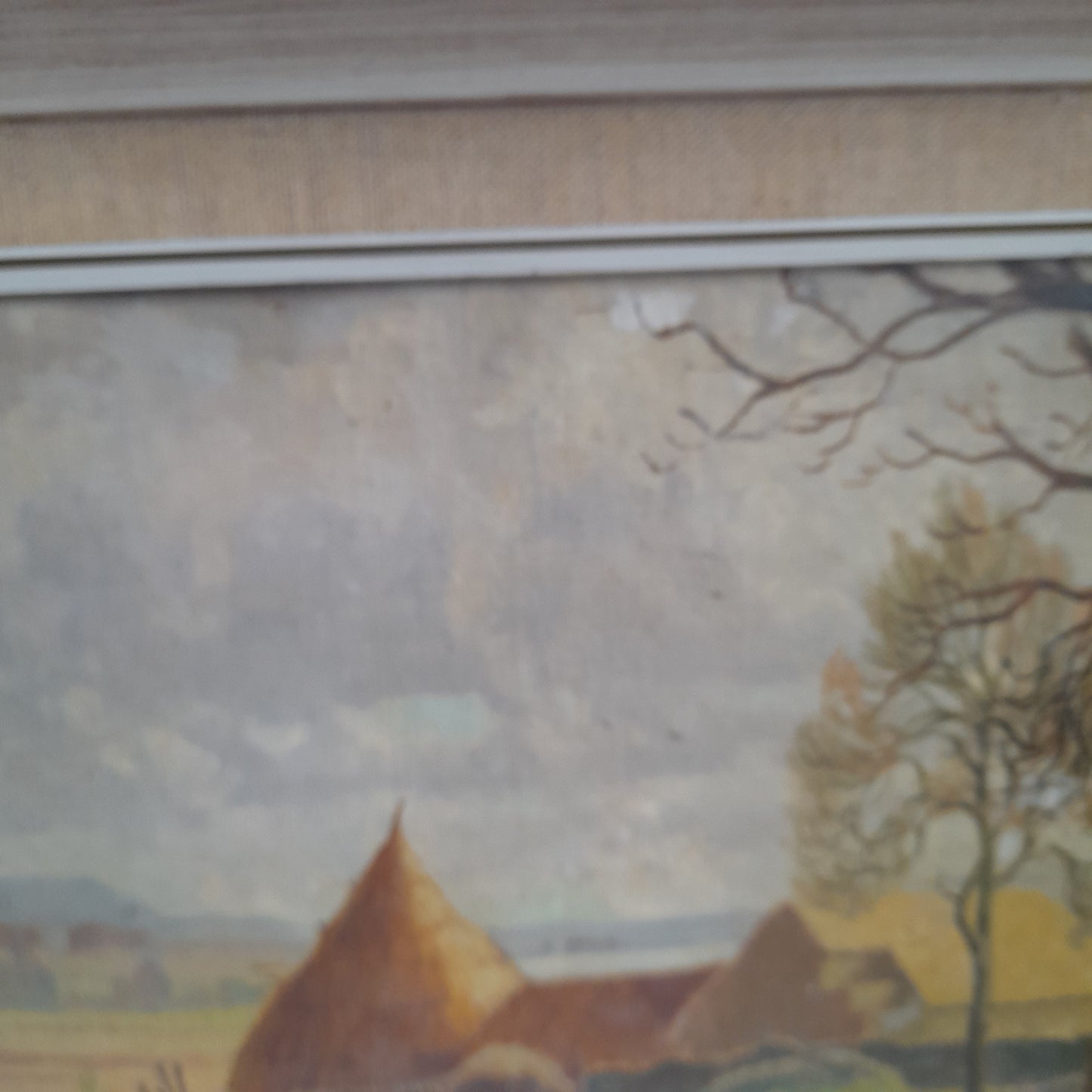 Darling Original Vintage Oil Painting of Haystacks Framed & Signed