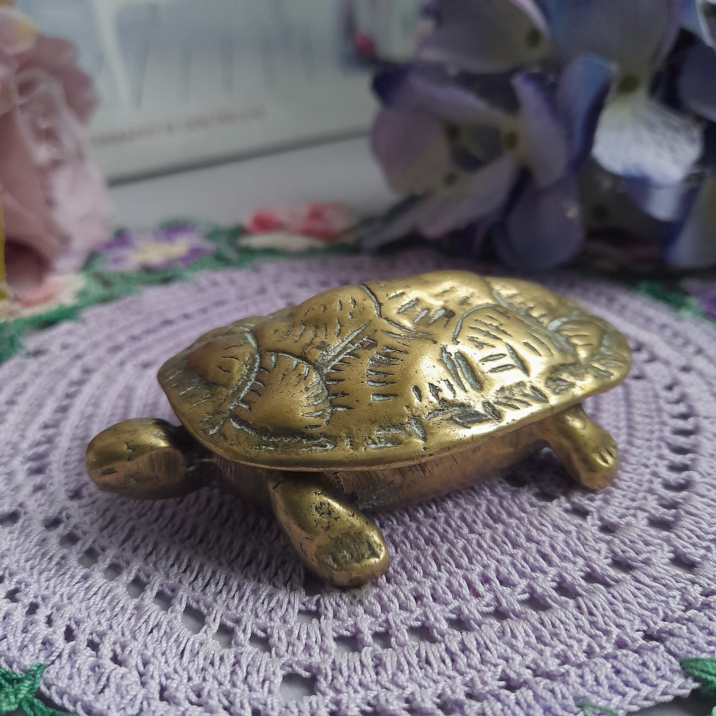 Vintage Brass Tortoise Trinket Ashtray Hinged Box