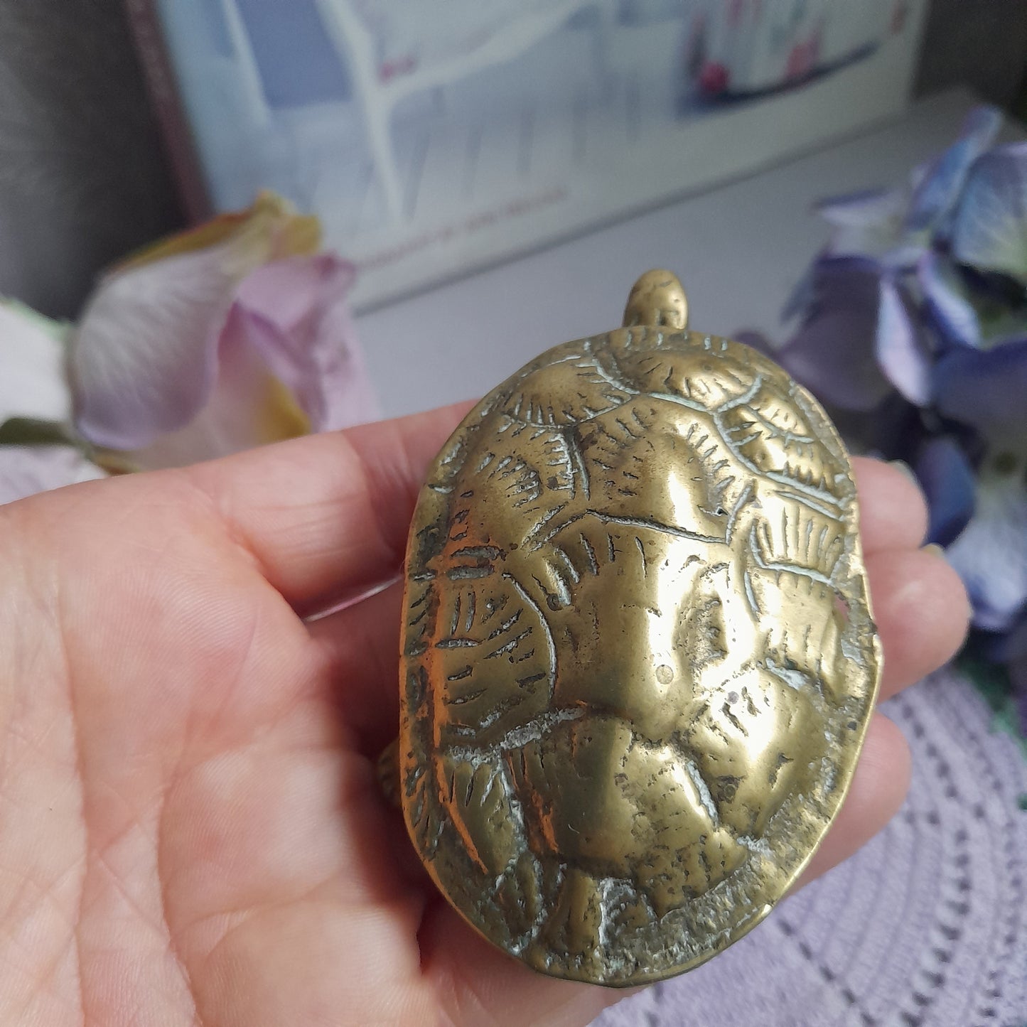 Vintage Brass Tortoise Trinket Ashtray Hinged Box