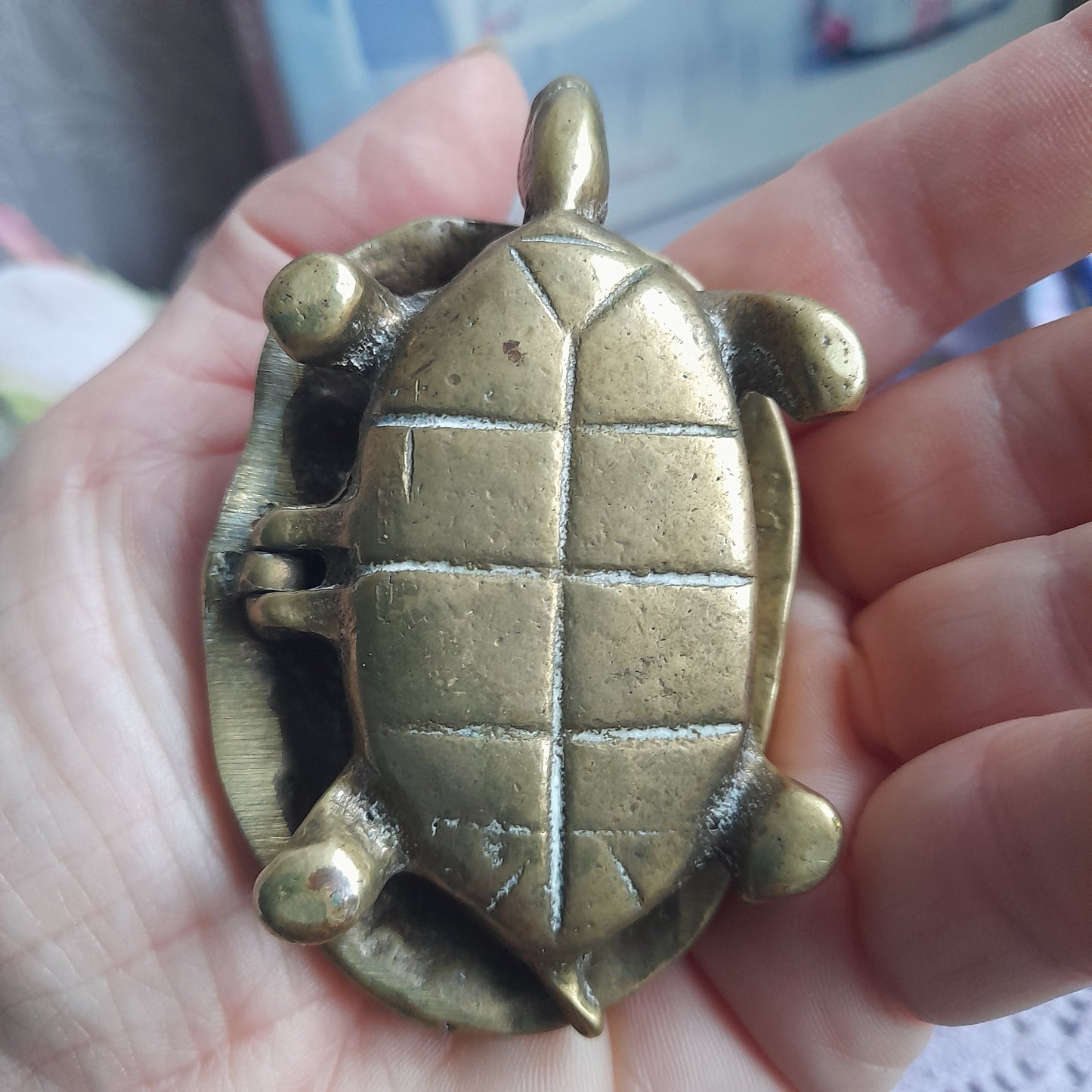 Vintage Brass Tortoise Trinket Ashtray Hinged Box