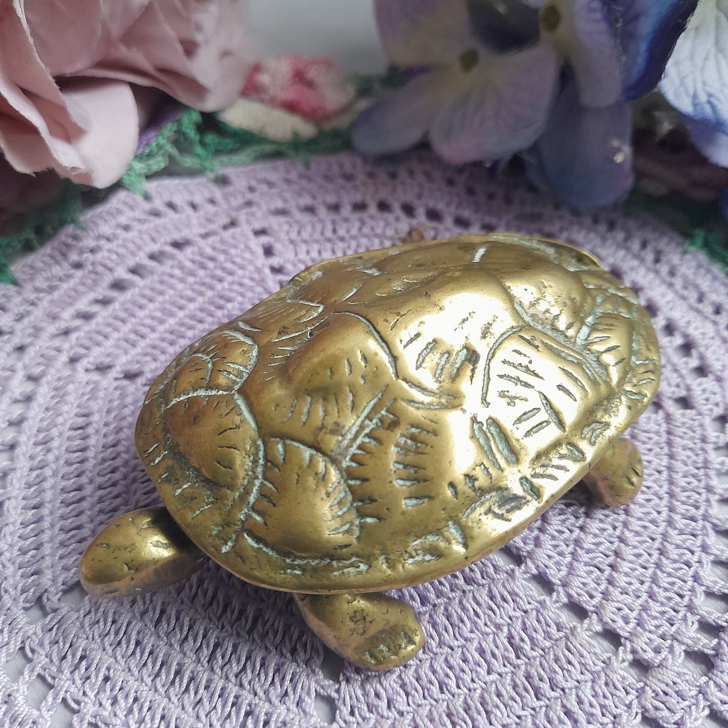 Vintage Brass Tortoise Trinket Ashtray Hinged Box