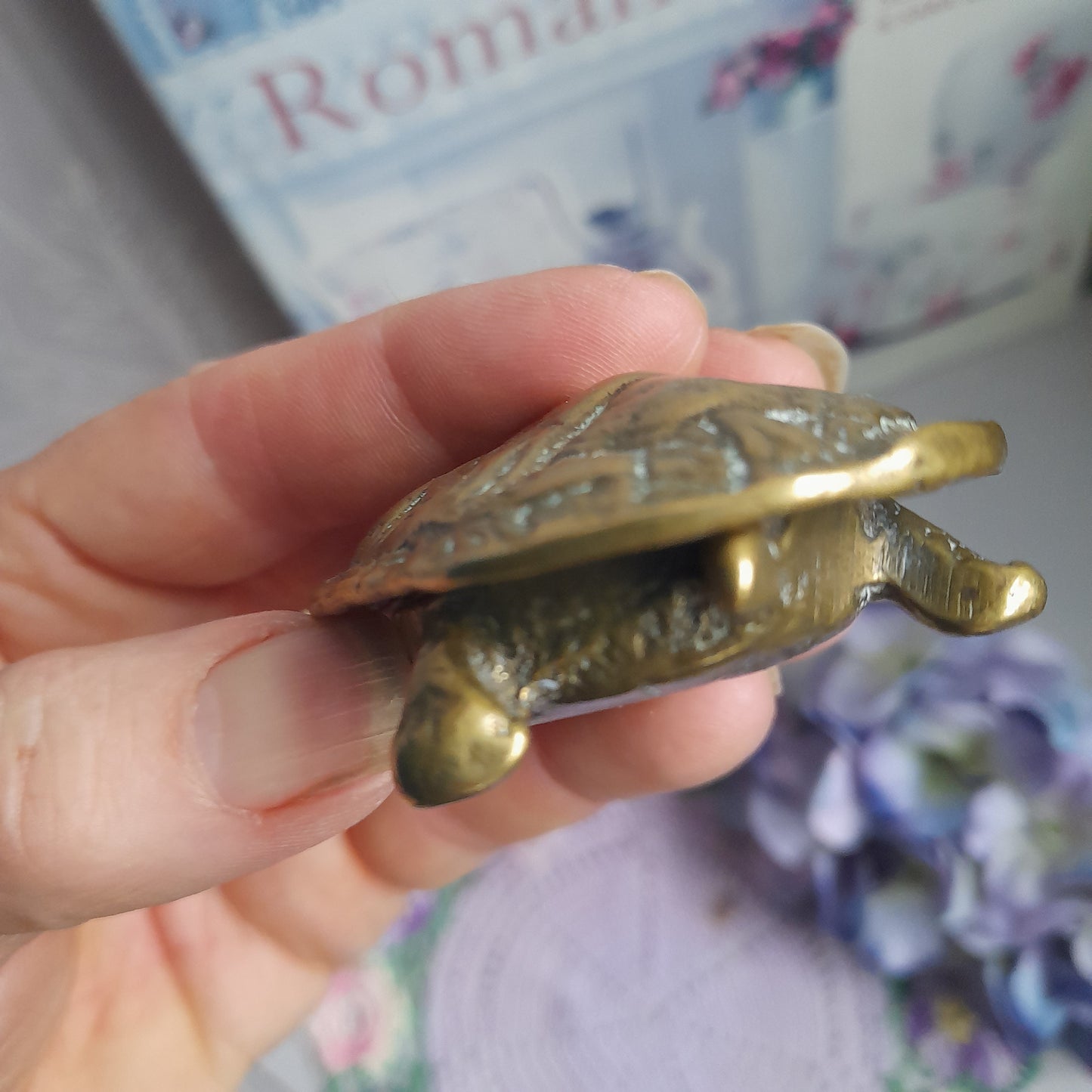 Vintage Brass Tortoise Trinket Ashtray Hinged Box